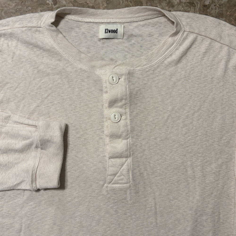 Elwood Henley Mens 2XL Beige Tan Soft Slub Knit Long Sleeve Lightweight
